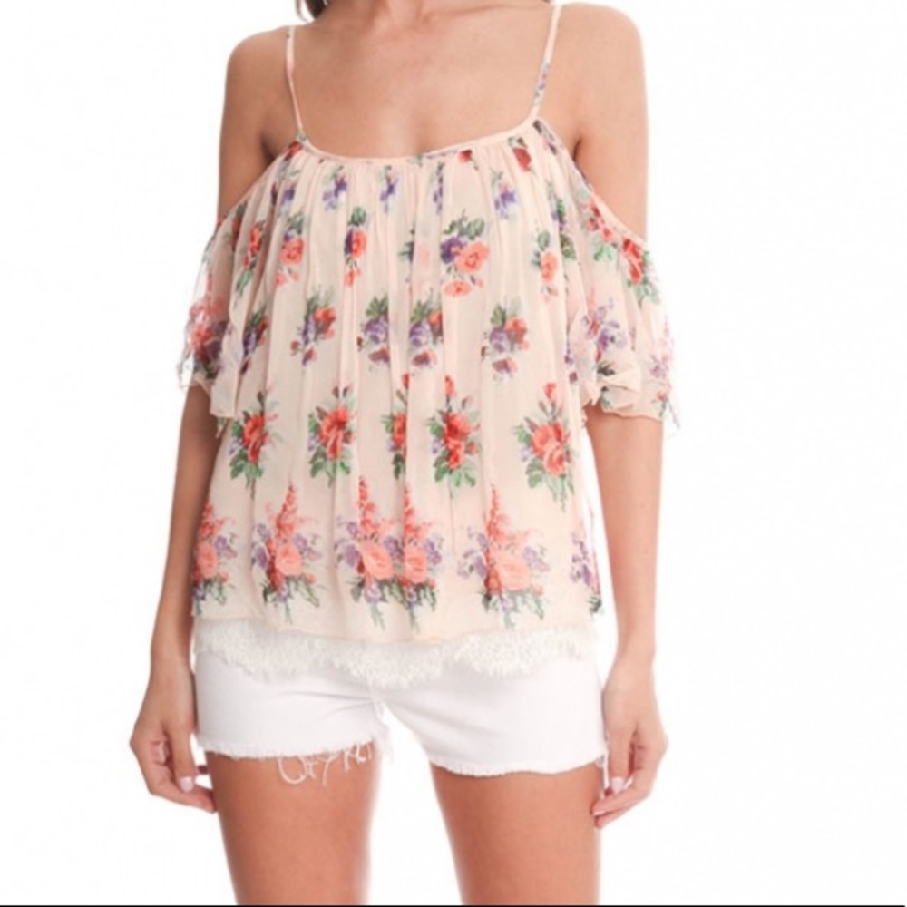 Love Sam Floral Silk Eva Cold Shoulder Top Sz Sm